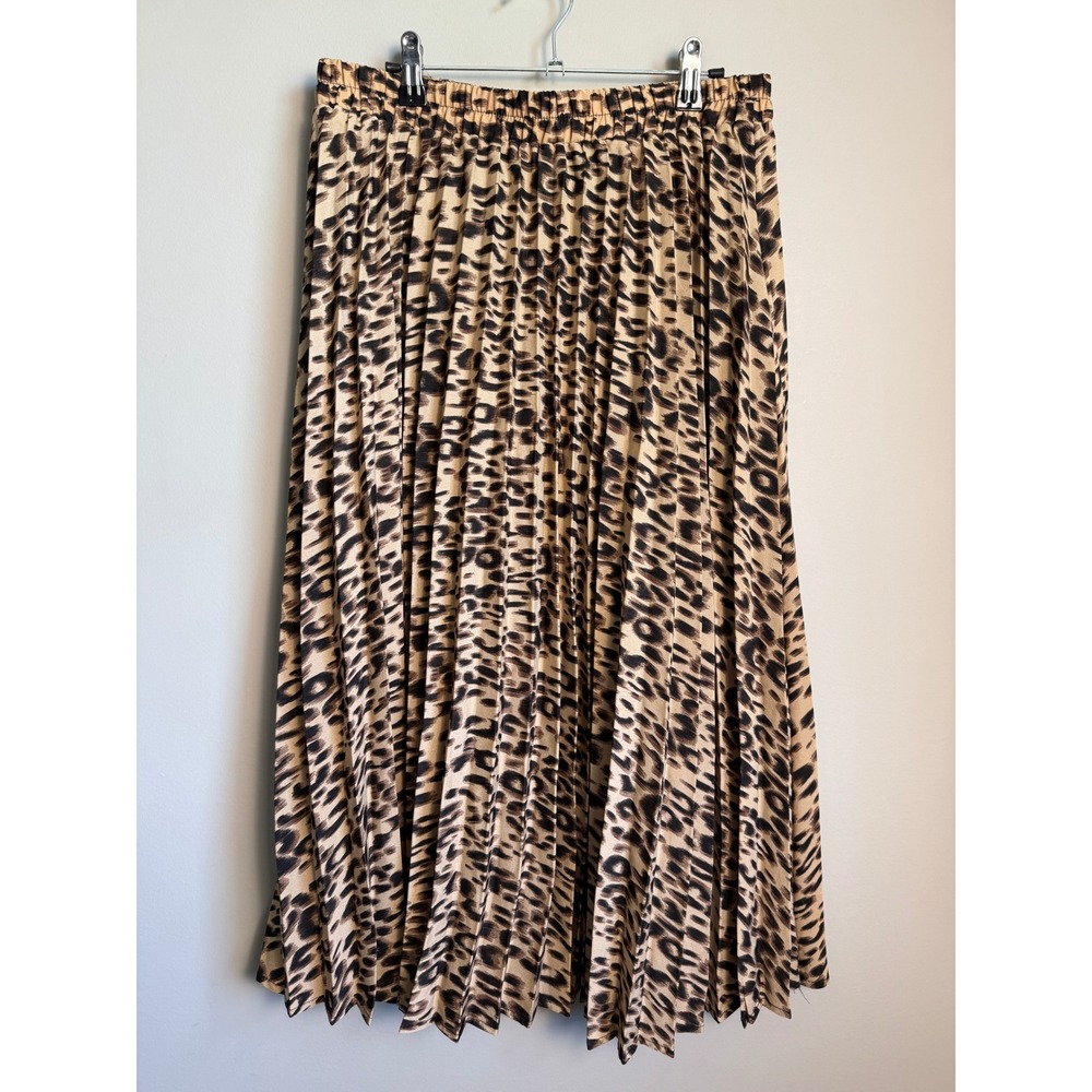 Choies Leopard Print Pleated Midi Skirt XL Animal Print Elastic Waist Boho Chic